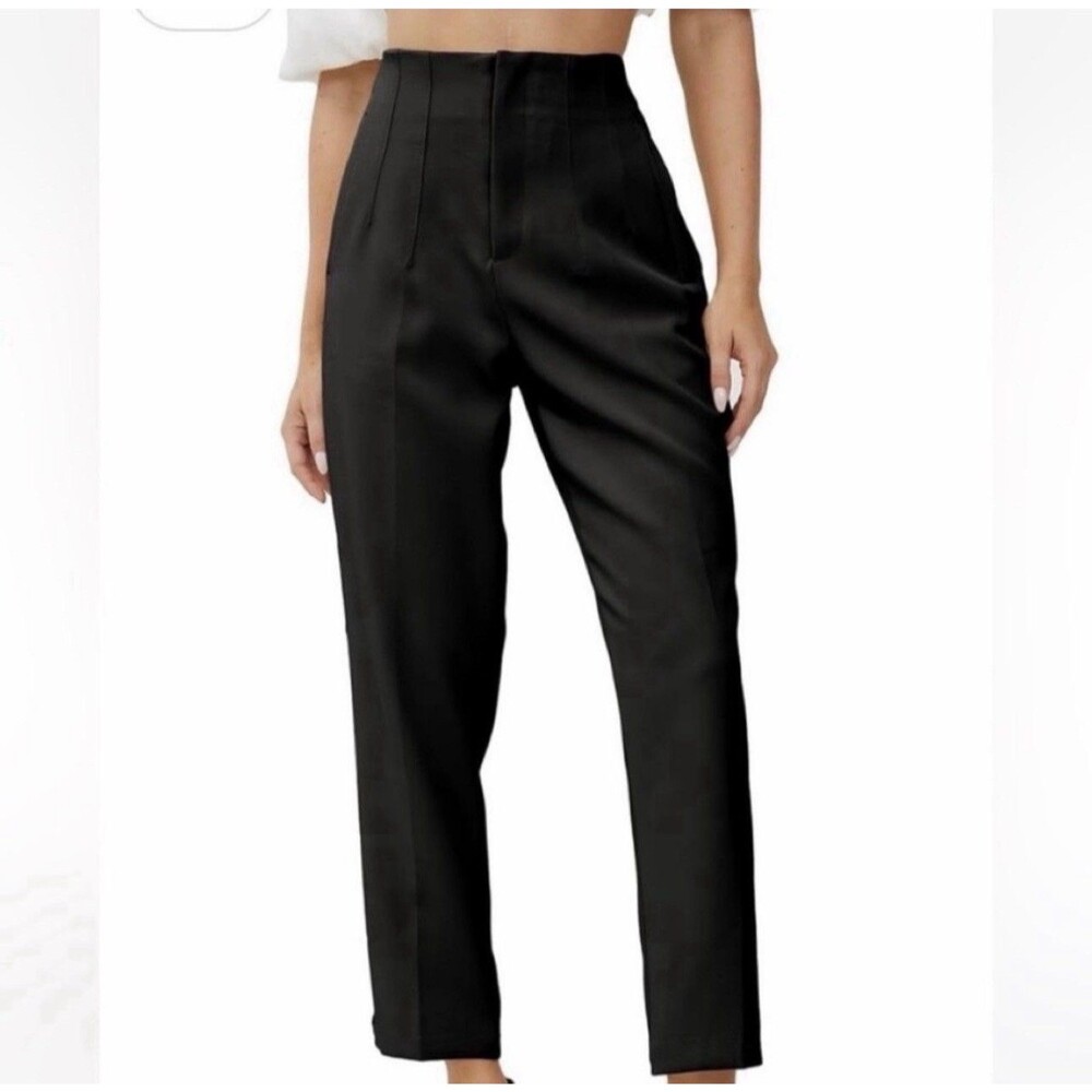 Zara Black Tailored Trousers Size Medium High Rise Slim Workwear Slacks Classic